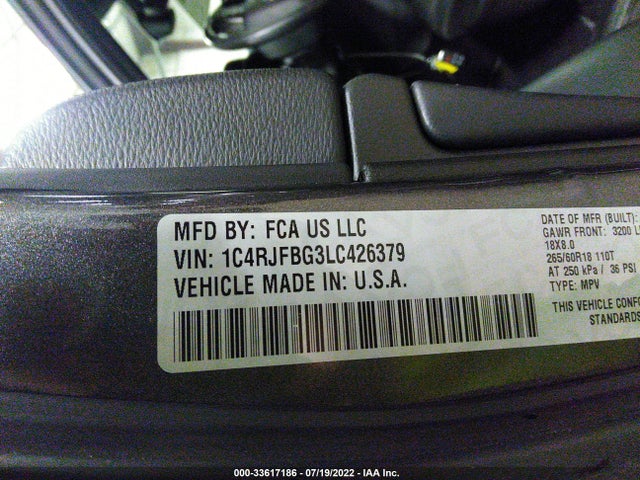 2020 JEEP GRAND CHEROKEE LIMITED VIN: 1C4RJFBG3LC426379