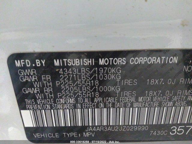 JA4AR3AU2JZ029990 Mitsubishi Outlander Sport 2.0