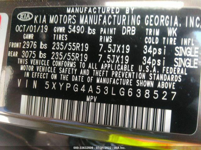 5XYPG4A53LG638527 KIA Sorento S V6