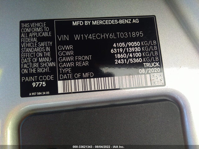 2020 Mercedes-Benz Sprinter, VIN: W1Y4ECHY6LT031895