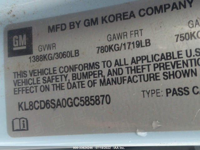 2016 Chevrolet Spark, VIN: KL8CD6SA0GC585870