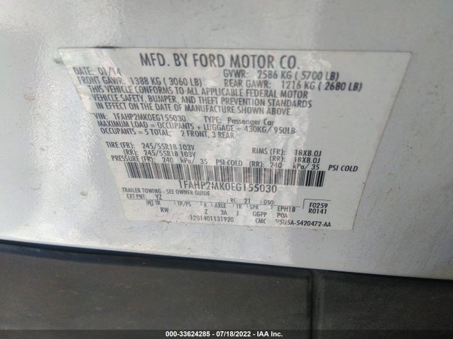 Ford SEDAN POLICE INTERCEPTOR 2014 1FAHP2MK0EG155030 Image 10