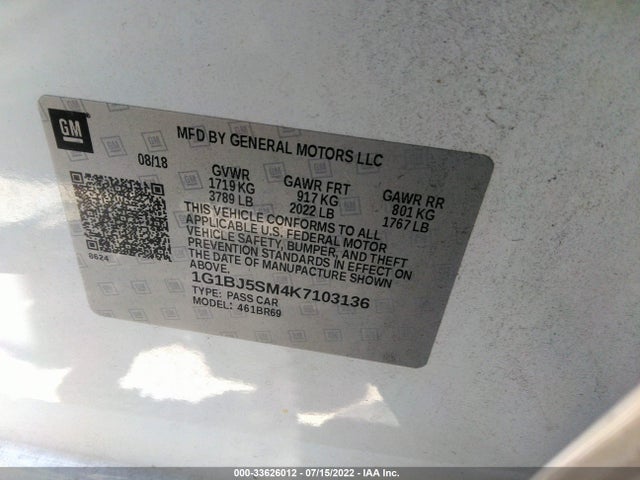 Chevrolet Cruze 2019 1G1BJ5SM4K7103136 Image 9