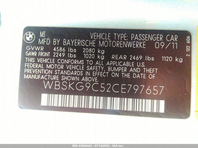 BMW M3 2012 WBSKG9C52CE797657 Image 10