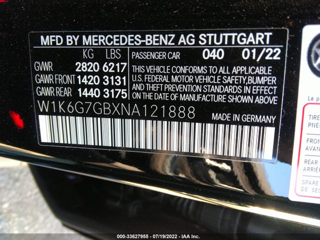 2022 Mercedes-Benz S-Class, VIN: W1K6G7GBXNA121888