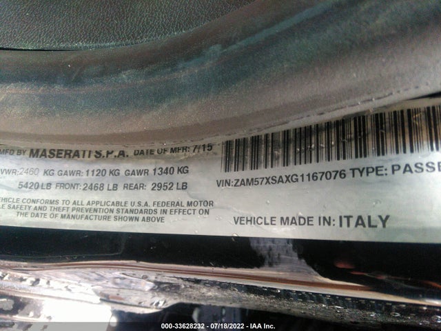 2016 Maserati Ghibli, VIN: ZAM57XSAXG1167076