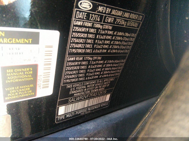 2015 Land Rover Range Rover Sport, VIN: SALWR2VF7FA512519