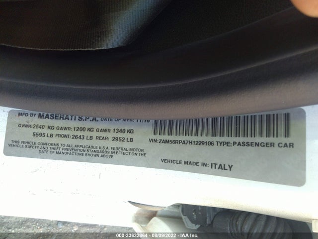 2017 Maserati Quattroporte, VIN: ZAM56RPA7H1229106