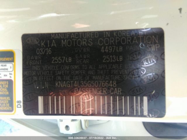 KNAGT4L35G5076648 KIA Optima Lx