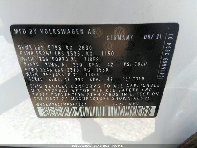 2021 Volkswagen ID.4, VIN: WVGKMPE23MP054904