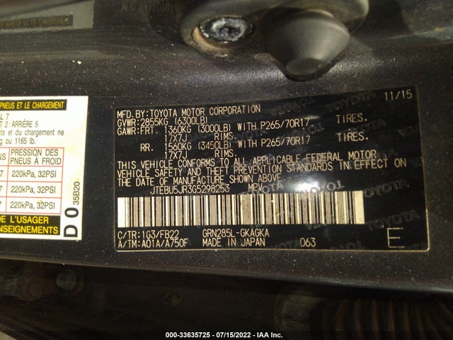 2016 Toyota 4Runner, VIN: JTEBU5JR3G5298253