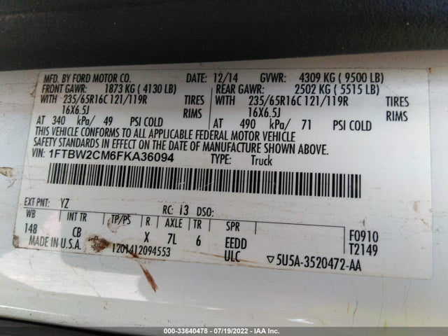 2015 Ford Transit, VIN: 1FTBW2CM6FKA36094