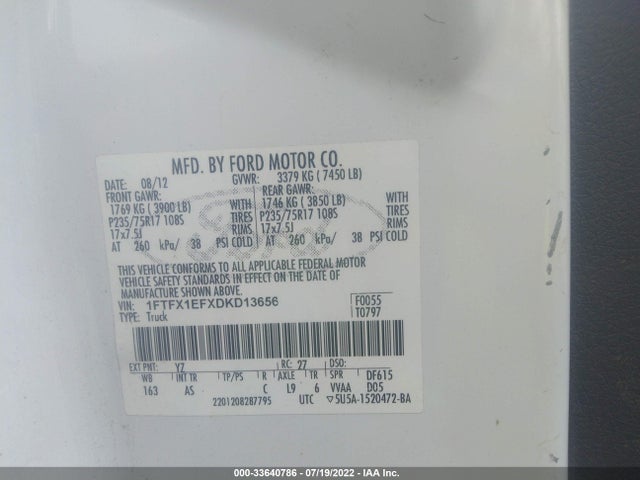 2013 FORD F-150 XL/STX/XLT/FX4/LARIAT VIN: 1FTFX1EFXDKD13656