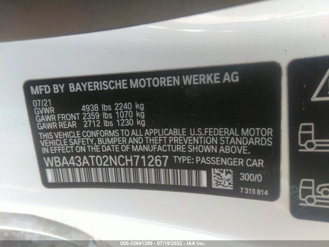 2022 BMW 4 Series, VIN: WBA43AT02NCH71267