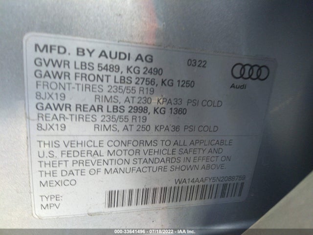 2022 Audi Q5, VIN: WA14AAFY5N2088759