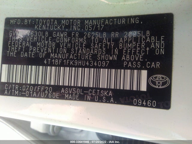 2017 Toyota Camry, VIN: 4T1BF1FK9HU434097