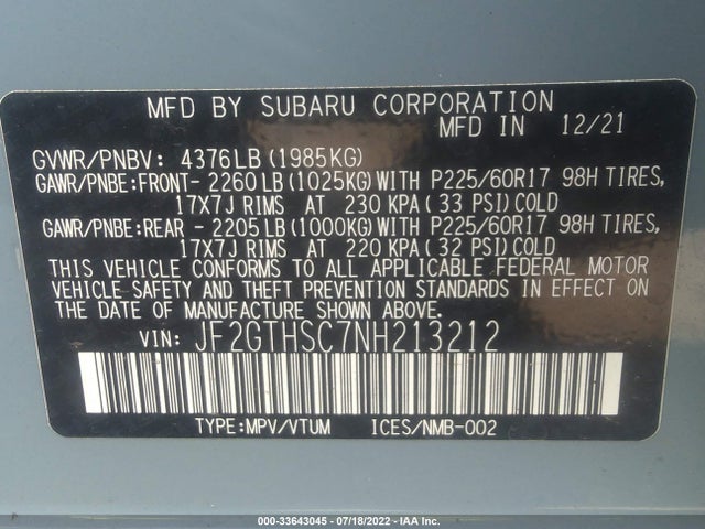 2022 Subaru Crosstrek, VIN: JF2GTHSC7NH213212