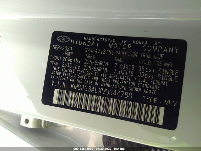 2021 Hyundai Tucson, VIN: KM8J33ALXMU344788