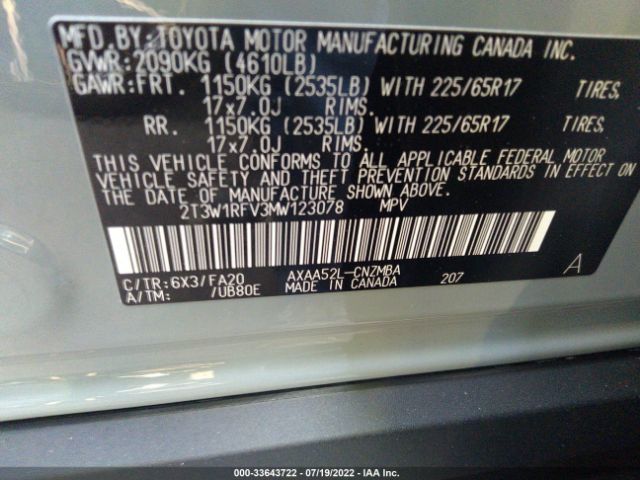 2021 TOYOTA RAV4 2T3W1RFV3MW123078 Photo 8