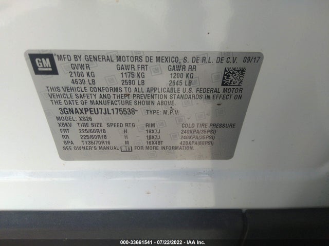 Chevrolet Equinox Premier 2018 3GNAXPEU7JL175538 Image 14