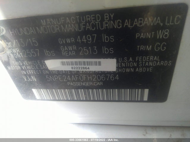 Hyundai Sonata 2.4l Se 2015 5NPE24AF0FH206764 Image 11