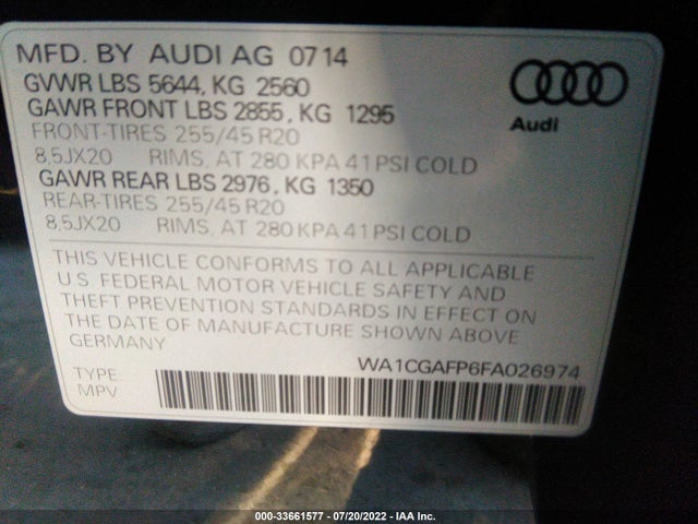 2015 Audi SQ5, VIN: WA1CGAFP6FA026974