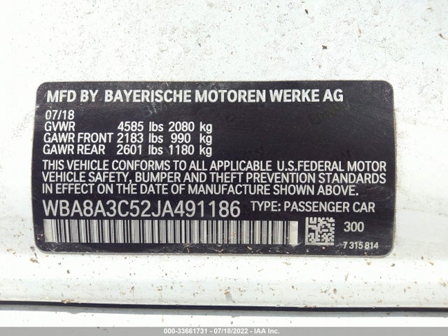 BMW 3 Series 320i Xdrive 2018 WBA8A3C52JA491186 Image 9