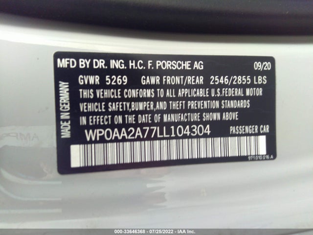 2020 Porsche Panamera, VIN: WP0AA2A77LL104304