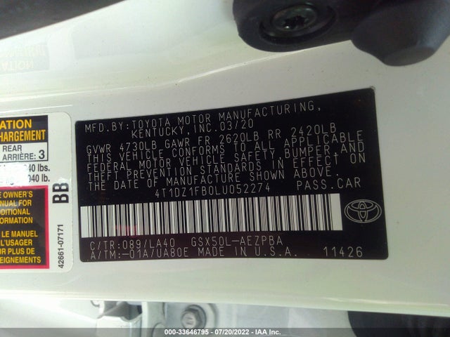 2020 Toyota Avalon, VIN: 4T1DZ1FB0LU052274
