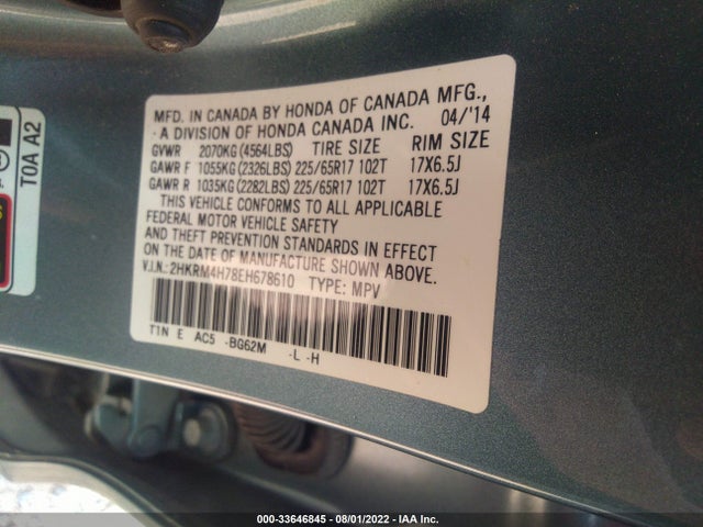 Honda Cr-v Ex-l 2014 2HKRM4H78EH678610 Image 9