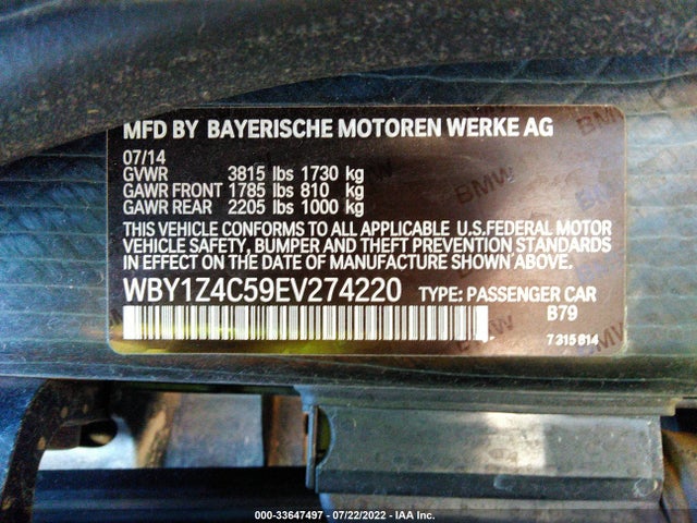 2014 BMW i3, VIN: WBY1Z4C59EV274220