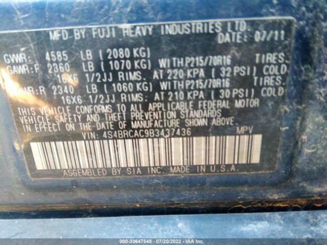 4S4BRCAC9B3437436 Subaru Outback 2.5i