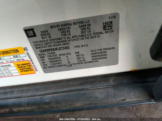 1GKKRPKD4FJ272453 GMC ACADIA SLE