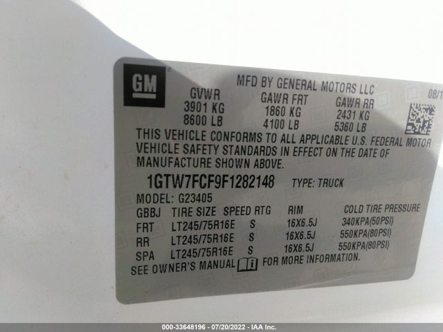 2015 GMC Savana, VIN: 1GTW7FCF9F1282148