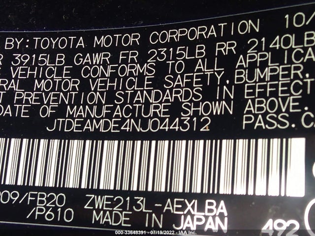 Toyota Corolla Hybrid Le 2022 JTDEAMDE4NJ044312 Image 9
