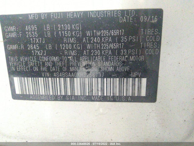 Subaru Outback 2017 4S4BSAACXH3256797 Image 9