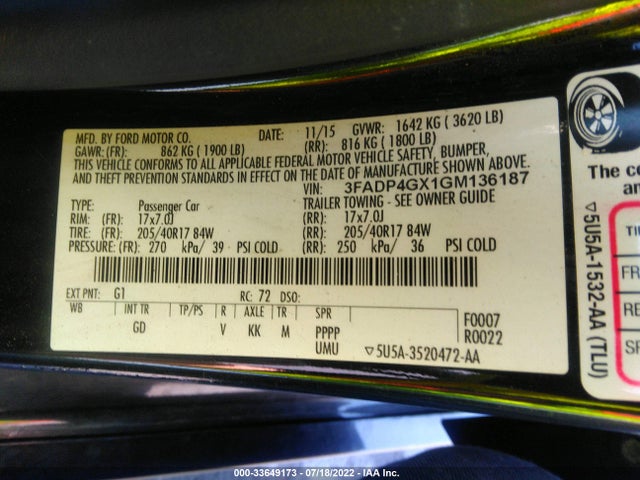 2016 Ford Fiesta, VIN: 3FADP4GX1GM136187