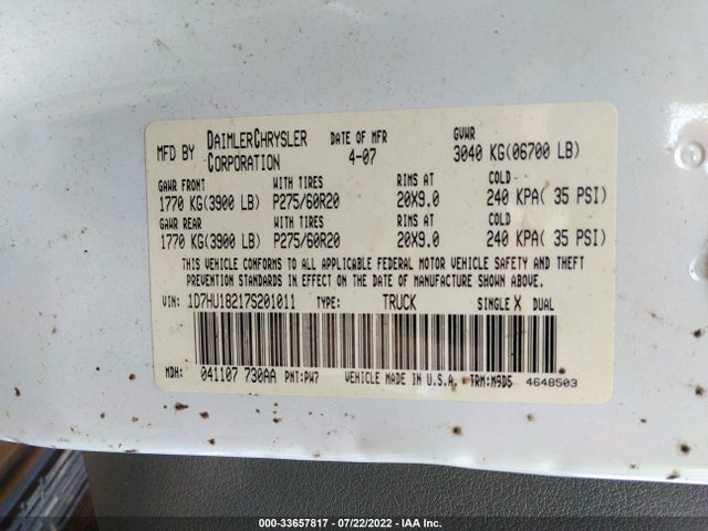 Dodge Ram 1500 Slt 2007 1D7HU18217S201011 Image 10