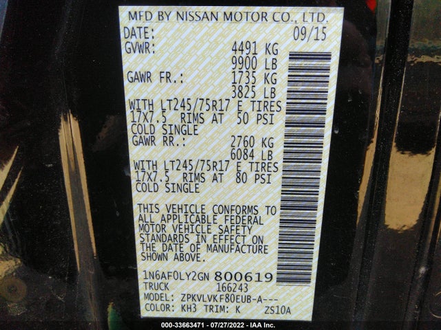 2016 Nissan NV, VIN: 1N6AF0LY2GN800619