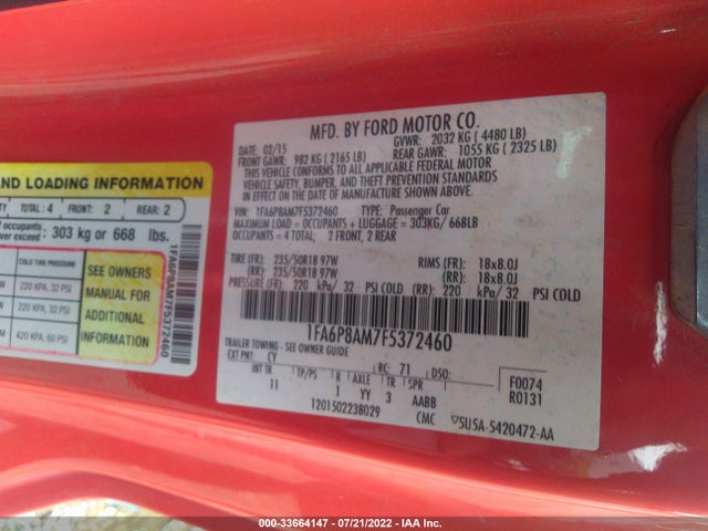 Ford Mustang V6 2015 1FA6P8AM7F5372460 Image 11