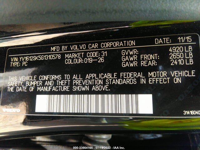 2016 Volvo V60, VIN: YV1612SK5G1310578