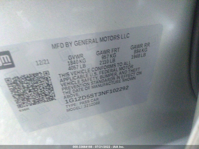 Chevrolet MALIBU LT 2022 1G1ZD5ST3NF102292 Image 9