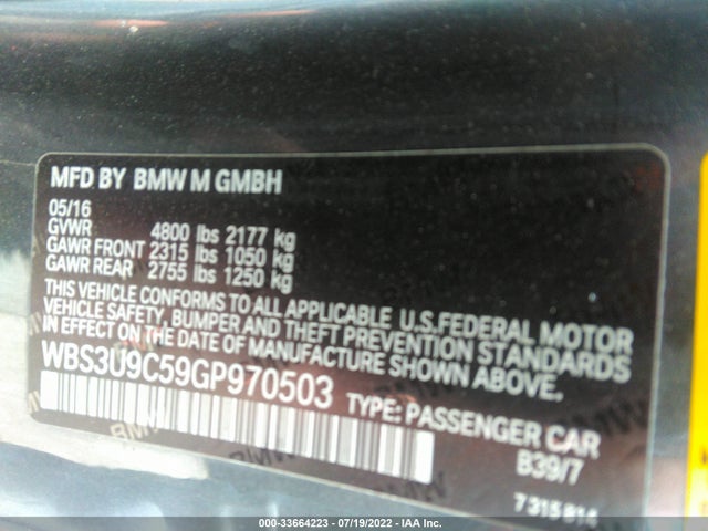 2016 BMW M4, VIN: WBS3U9C59GP970503