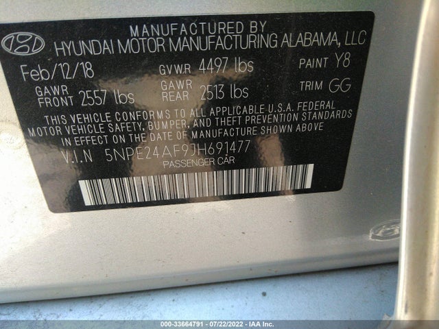 2018 Hyundai Sonata, VIN: 5NPE24AF9JH691477