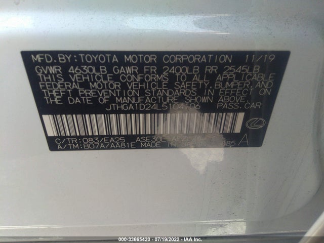 2020 Lexus IS, VIN: JTHGA1D24L5104106
