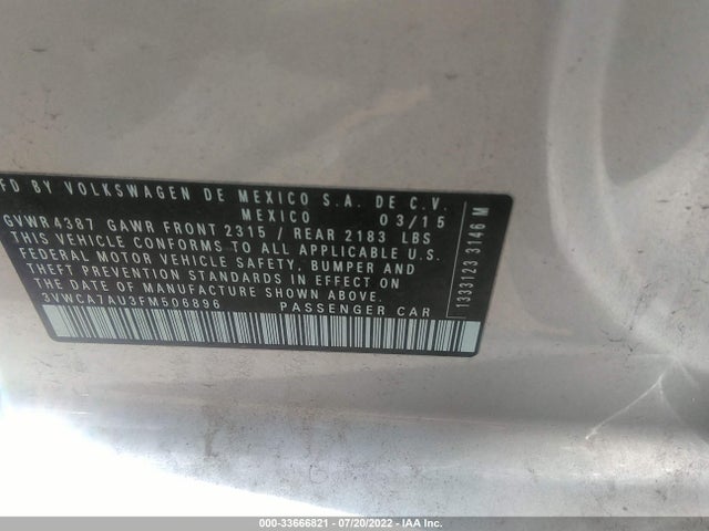 2015 Volkswagen Golf, VIN: 3VWCA7AU3FM506896