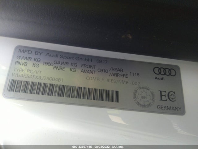 2018 Audi R8, VIN: WUAKBAFX3J7900481