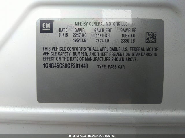 2016 Buick LaCrosse, VIN: 1G4G45G38GF201440