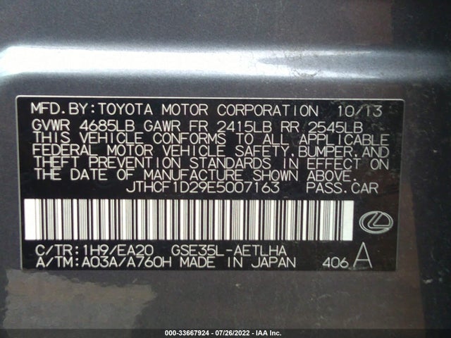 Lexus IS 250 2014 JTHCF1D29E5007163 Image 10