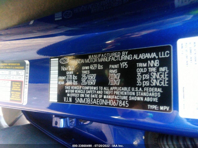 2022 HYUNDAI TUCSON SEL VIN: 5NMJB3AE0NH067845